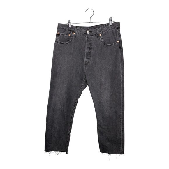Levi's 501 Jeans Black Button Fly Frayed Hem Ankle High Rise Size 31x26 Waist 31 - Picture 1 of 9